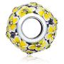 CKK Flower Charm Fit Pandora Bracelet Purple Enamel Plumeria Spacer Bead Charms for Bracelets DIY Women Jewelry 925 Sterling Silver (Yellow Bead)