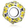 CKK Flower Charm Fit Pandora Bracelet Purple Enamel Plumeria Spacer Bead Charms for Bracelets DIY Women Jewelry 925 Sterling Silver (Yellow Bead)