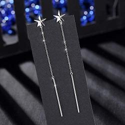 INFUSEU Sterling Silver Star Moon Stud Earrings for Women, Cubic Zirconia CZ Trendy Jewelry Gifts for Ladies