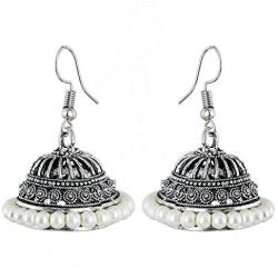 Saissa Silver Plated Oxidised Metal Bollywood Lightweight Small Jhumka Boho Earrings Indian Jewelry for Women