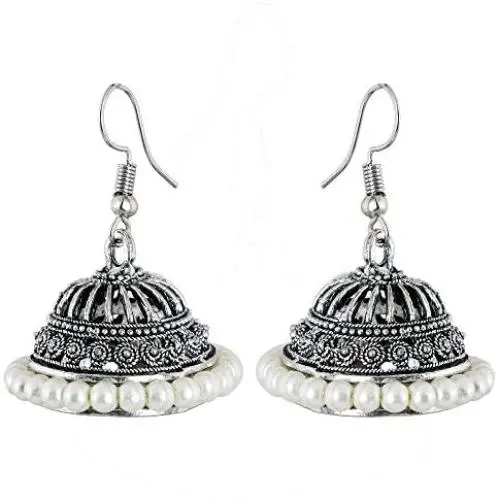 Saissa Silver Plated Oxidised Metal Bollywood Lightweight Small Jhumka Boho Earrings Indian Jewelry for Women Saissa Silver Plated Oxidised Metal Bollywood Lightweight Small Jhumka Boho Earrings Indian Jewelry for Women