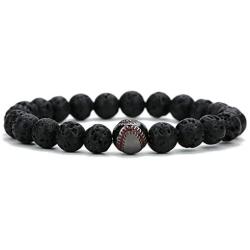 Linsoir Beads Trendy Baseball Bracelet Lava Stone/White Howlite/Matte Black Stone Beaded Bracelet Sports Jewelry for Boy Gift Jewelry 1 pc