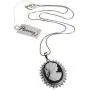 PammyJ Silvertone Black and White Cameo Lady Necklace, 18 inches