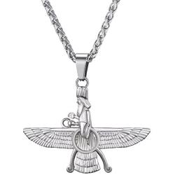 U7 Farvahar Pendant Chain Stainless/Black Gun/18K Gold Plated Symbol Iran Persian Gift Necklace, Customizable