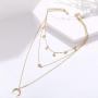 YienDoo Bohemia Multilayer Necklace with Octagonal Moon Crescent Pendant Gold Chain Jewelry for Woman and Girls