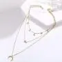 YienDoo Bohemia Multilayer Necklace with Octagonal Moon Crescent Pendant Gold Chain Jewelry for Woman and Girls
