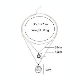 YienDoo Bohemian Silver Layered Tree of Life Rhinestone Necklace Chain Choker Dainty Disc Gemstone Pendant Charm Necklace Jewelry for Women and Girls