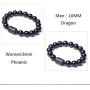 SX Commerce Natural Obsidian Stone Bead Bracelet Couple Men 10mm and Women 8mm Dragon and Phoenix Totem Jewelry