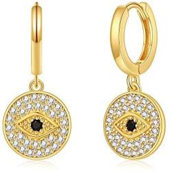 Evil Eye Coin Dangle Hoop Earrings 14K Gold Plated Cubic Zirconia Medallion Pendant Earrings Jewelry Gift for Women