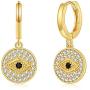 Evil Eye Coin Dangle Hoop Earrings 14K Gold Plated Cubic Zirconia Medallion Pendant Earrings Jewelry Gift for Women