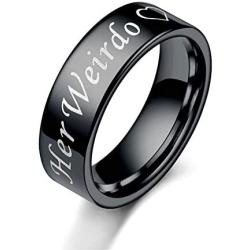 fashionlife2018 Couple Rings Wedding Band Anniversary Engagement His and Her Promise Ring His Crazy Her Weirdo Black Titanium Steel Ring 6mm