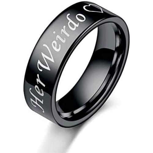 fashionlife2018 Couple Rings Wedding Band Anniversary Engagement His and Her Promise Ring His Crazy Her Weirdo Black Titanium Steel Ring 6mm