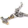 GUNGNEER Thors Hammer Pendant Mixed Gold Color Viking Mjolnir Necklace for Men with Wolf Head Square Chain, 316L Stainless Steel Bonus 2 Rune Beads