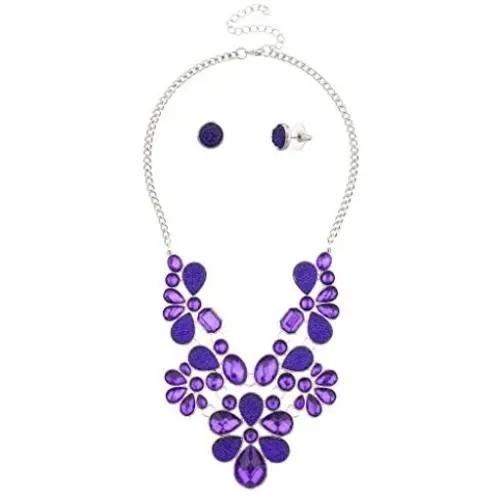 Lux Accessories Floral Flower Clear Stone Statement Necklace Matching Earrings Lux Accessories Floral Flower Clear Stone Statement Necklace Matching Earrings