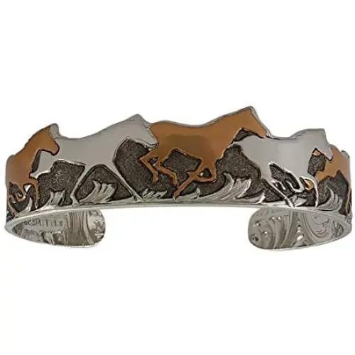 Montana Silversmiths Brand Curio Finish Horses of a Cuff Bracelet - BC60574VC Montana Silversmiths Brand Curio Finish Horses of a Cuff Bracelet - BC60574VC