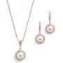 Mariell Freshwater Pearl Wedding Necklace & Earrings Rose Gold Halo Jewelry Set for Bridesmaids & Brides