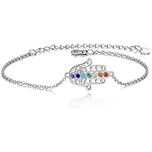 Chakra Hamsa Bracelet 925 Sterling Silver Chakra Hamsa Jewelry for Women