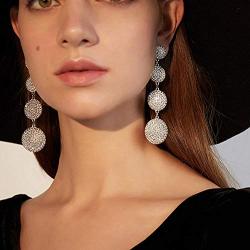 fxmimior Fashion Women Silver Rhinestones Circle Earrings Long Chain Drop Dangle Earrings Jewelry