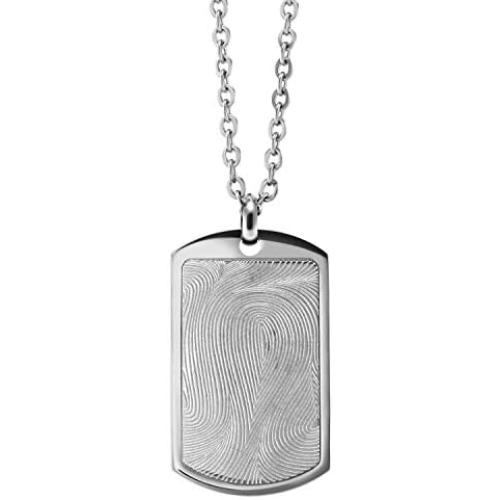 555Jewelry Mens Stainless Steel Fingerprint Rectangle Tag Chain Pendant Necklace