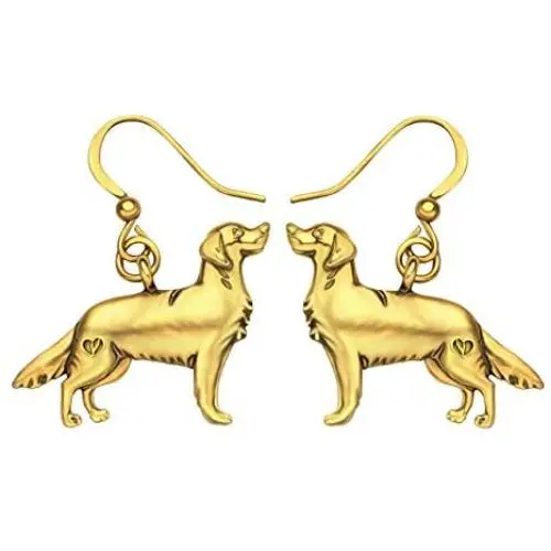 WEVENI Alloy Cute Golden Retriever Dog Earrings Gold Silver plated Dangle Drop Pet Jewelry For Women Girls Ladies Gifts