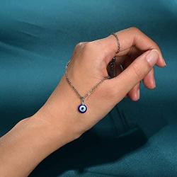 PPJew Evil Eye Necklace Chain Blue Eyes Amulet Pendant Necklace Ojo Turco Kabbalah Protection Adjustable Delicate Jewelry Gift for Women Girls（Silver/Gold）