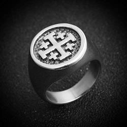 HZMAN Mens Vintage Stainless Steel Crusader Jerusalem Cross Ring