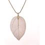 HUNO Real Filigree Leaf Necklace Natural Leaves Long Pendant Fashion Jewelry