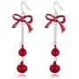 Lightweight Christmas Red Bow Knot Piercing Dangle Earrings Jingle Tassels Silver Plated Women Girls Holiday Gift