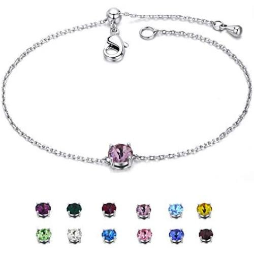 EGOO&YAMEE Birthstone Bracelet White Gold Plated Cubic Zircon Adjustable Bangle 12 Color Gifts for Women Girls