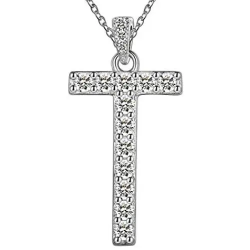 Cubic Zirconia Iced Out Initial Letter Necklace for Women Men 925 Sterling Silver Simulated Diamond Bling A to Z 26 Alphabet Pendant Necklace Bridesmaid Engagement Jewerly Gift