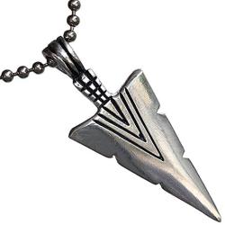 Tribal Surfer Native American Indian Maori Hawaiian Polynesian African Jungle Jewelry Arrowhead Arrow Spear head Pewter Mens Pendant Necklace Charm Protection Amulet for boys men w Silver Ball Chain