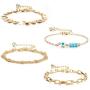 Udalyn 4Pcs Copper plated with 14K gold Chain Bracelets for Women Adjustable Dainty Dainty Tiny Cute Evil Eye Oval Chain Layered Bracelet Women Jewelry