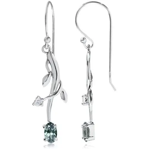 Silvershake 925 Sterling Silver Vine Leaf Gemstone Dangle Hook Earrings Silvershake 925 Sterling Silver Vine Leaf Gemstone Dangle Hook Earrings