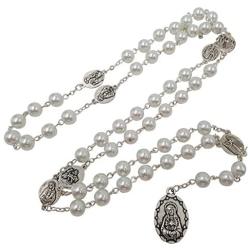 TALISMAN4U Seven Sorrows of Mary Rosary Chaplet White Glass Beads Catholic Jewelry Necklace for Women with Rosary Box