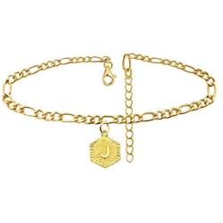 Womens Initial Ankle Bracelets Letter Anklet,18K Gold Plated Figaro Chunky Chain Anklet Adjustable Beach Foot Ankle Summer Jewelry for Teens Girls Friend