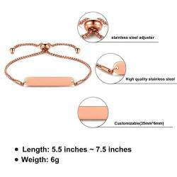 JF.JEWELRY Personalized Couple Bracelets Custom Couple Bracelet | 2 Pcs Gift for Lover His Queen Her King Stainless Steel Bar Bracelet with Box Chain, Adjustable