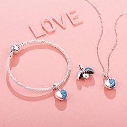 NINGAN “I Love You” Heart Pendant Love Charm 925 Sterling Silver Dangle Charms Compatible with Major European Bracelets & Necklaces