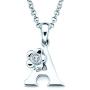 925 Sterling Silver Diamond Accent Initial Letter With Flower Accent Girls Pendant Necklace With 14'' Rolo Chain and 2'' Extender