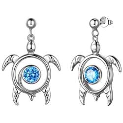 Aurora Tears Turtle Necklace/Earrings/Ring Set Celtic Spiral 925 Sterling Silver Sea Animal Viking Swirls Turtle Jewelry Sets Women Birthstone Ancient Symbol Crystal Cute Jewellery