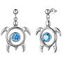 Aurora Tears Turtle Necklace/Earrings/Ring Set Celtic Spiral 925 Sterling Silver Sea Animal Viking Swirls Turtle Jewelry Sets Women Birthstone Ancient Symbol Crystal Cute Jewellery