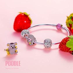 NINAQUEEN Poodle Queen Valentines Day Gifts for Mom 925 Sterling Silver AAAAA CZ Enamel Animal Bead Charms-Happy Family Gifts for Teen Girls