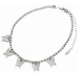 POLIPHILI Big Butterfly Pandant Necklace Tennis Rhinestone Iced Out Collar Chain Choker Necklace Jewelry Gifts for Women Ladies Girls