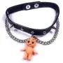 Skye Jewelry Black Leather Choker Necklace w/Spike Studs/Chains & Hanging Baby Doll Pendant Skye Jewelry Black Leather Choker Necklace w/Spike Studs/Chains & Hanging Baby Doll Pendant