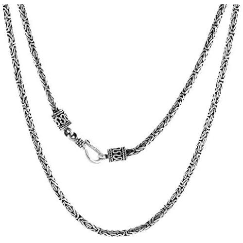 2.5mm Sterling Silver Round BYZANTINE Chain Necklaces & Bracelets 2.5mm Antiqued Finish Nickel Free 7-30 inch
