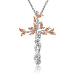 QLEESI Tree of Life Silver Pendant Necklace for Women Mother Family Prosperity- Rose Gold Crucifix Necklace Jewelry Gift for Valentines Day