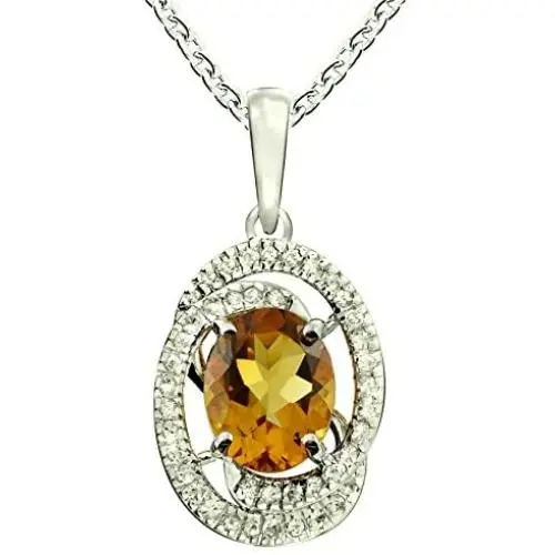 RB Gems Sterling Silver 925 Pendant Necklace Genuine GEMS Oval 10x8 mm Rhodium-Plated Finish, Bypass Look RB Gems Sterling Silver 925 Pendant Necklace Genuine GEMS Oval 10x8 mm Rhodium-Plated Finish, Bypass Look