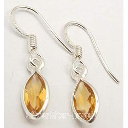 SilverStarJewel 925 Solid Silver Citrine French Wire Earrings 1.2'' Engagement Gift