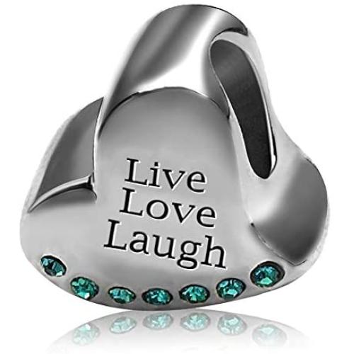 JMQJewelry Heart Live Love Laugh Birthstone Birthday Charms Beads For Bracelets Mom Grandma Son Daughter Brother Sister Jewelry