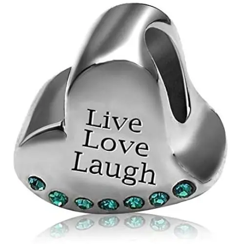 JMQJewelry Heart Live Love Laugh Birthstone Birthday Charms Beads For Bracelets Mom Grandma Son Daughter Brother Sister Jewelry