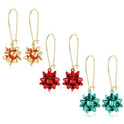 ELEARD Christmas Bow Earrings for Women Girls Gold Red Green Gift Bow Drop Earrings Xmas Present Bow Dangle Earring Holiday Party Jewelry Set
